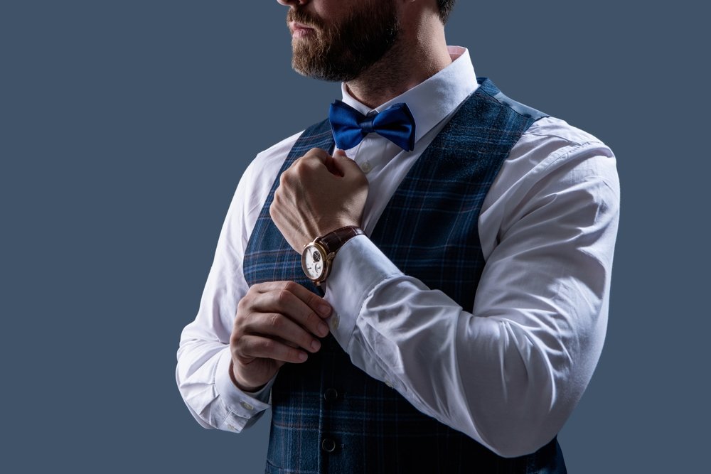 Man,In,Bowtie,And,Watch.,Elegant,Watch,Accessory.,Time.,Elegant